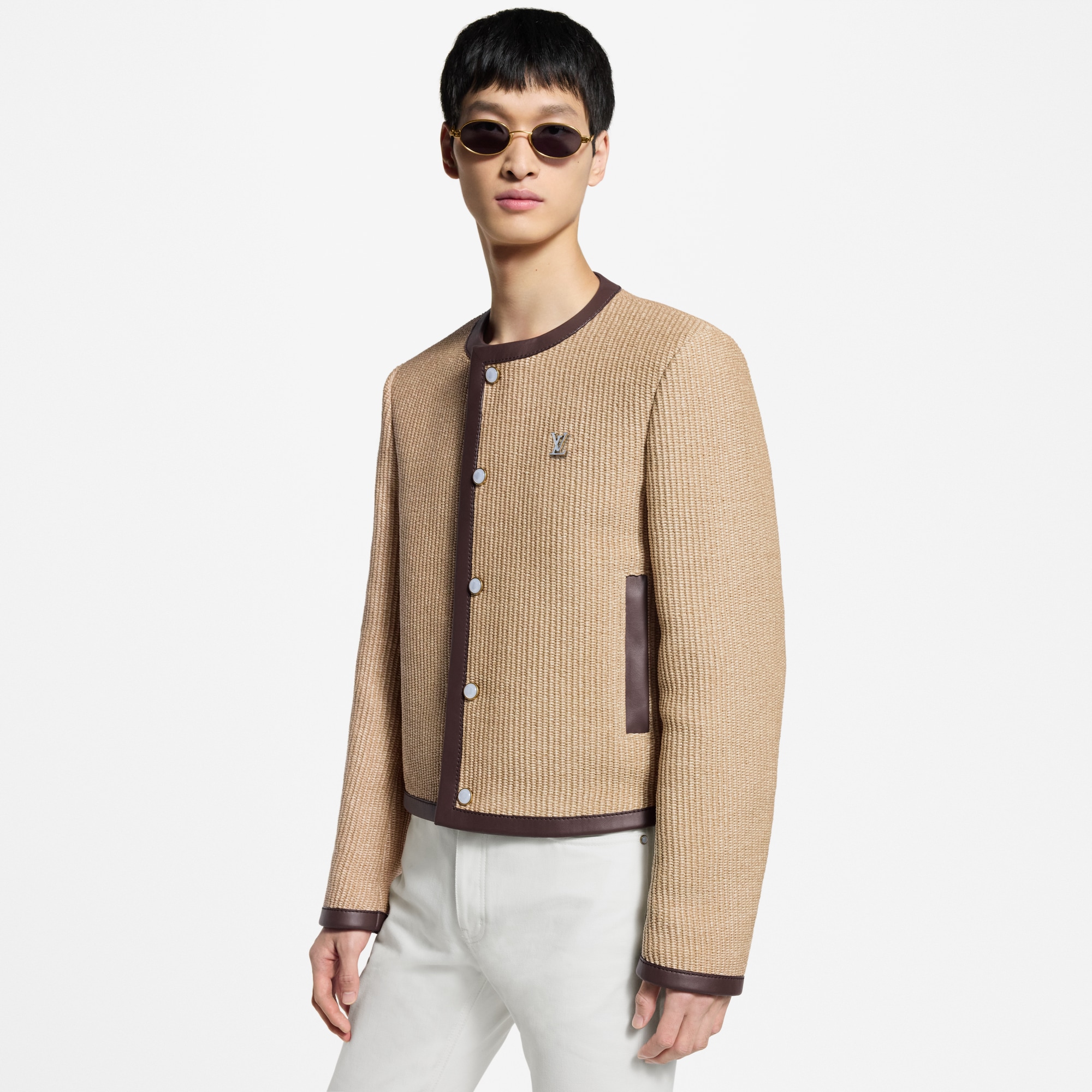 Chic Collarless Tweed Jacket エミリアウィズ